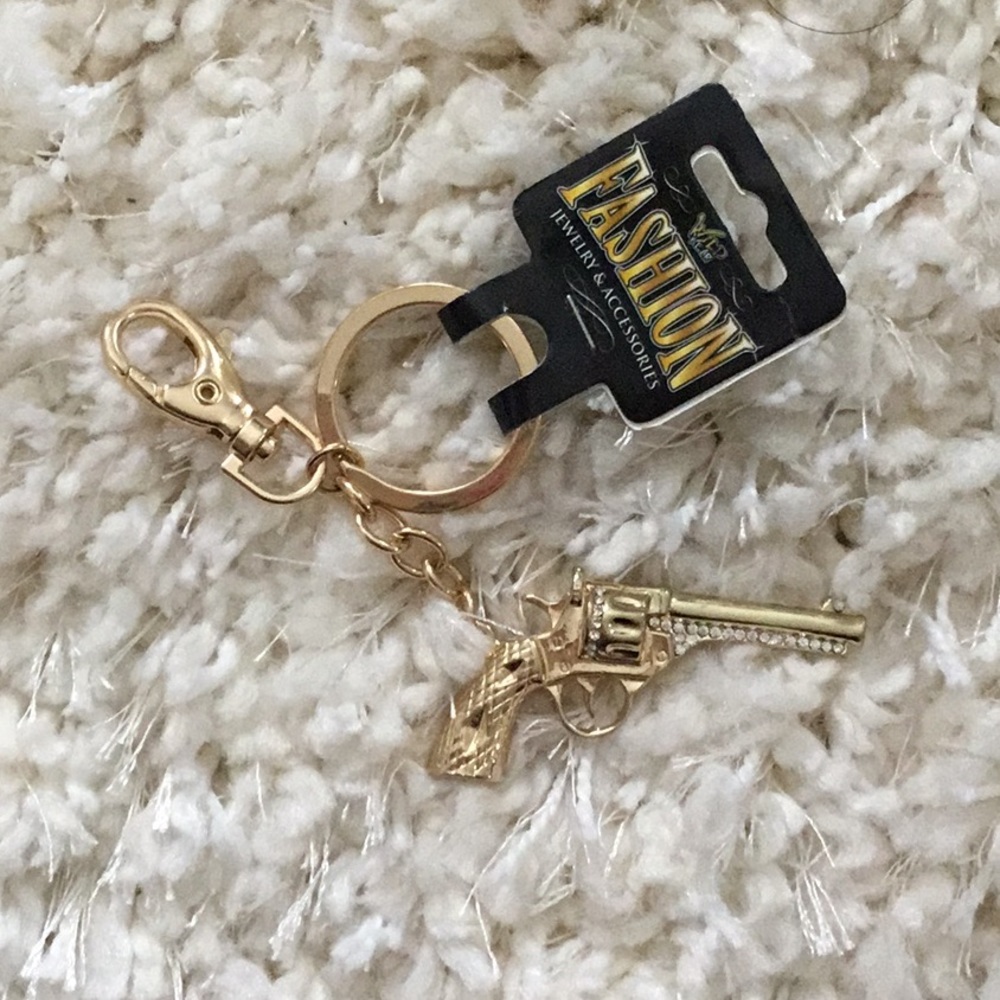 Gold Gun Keychain with Stones